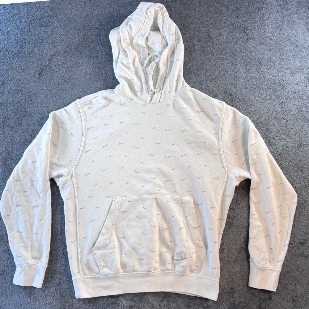 Nike Mens All Over Print Mini Swoosh Hoodie White Pullover Small 0066